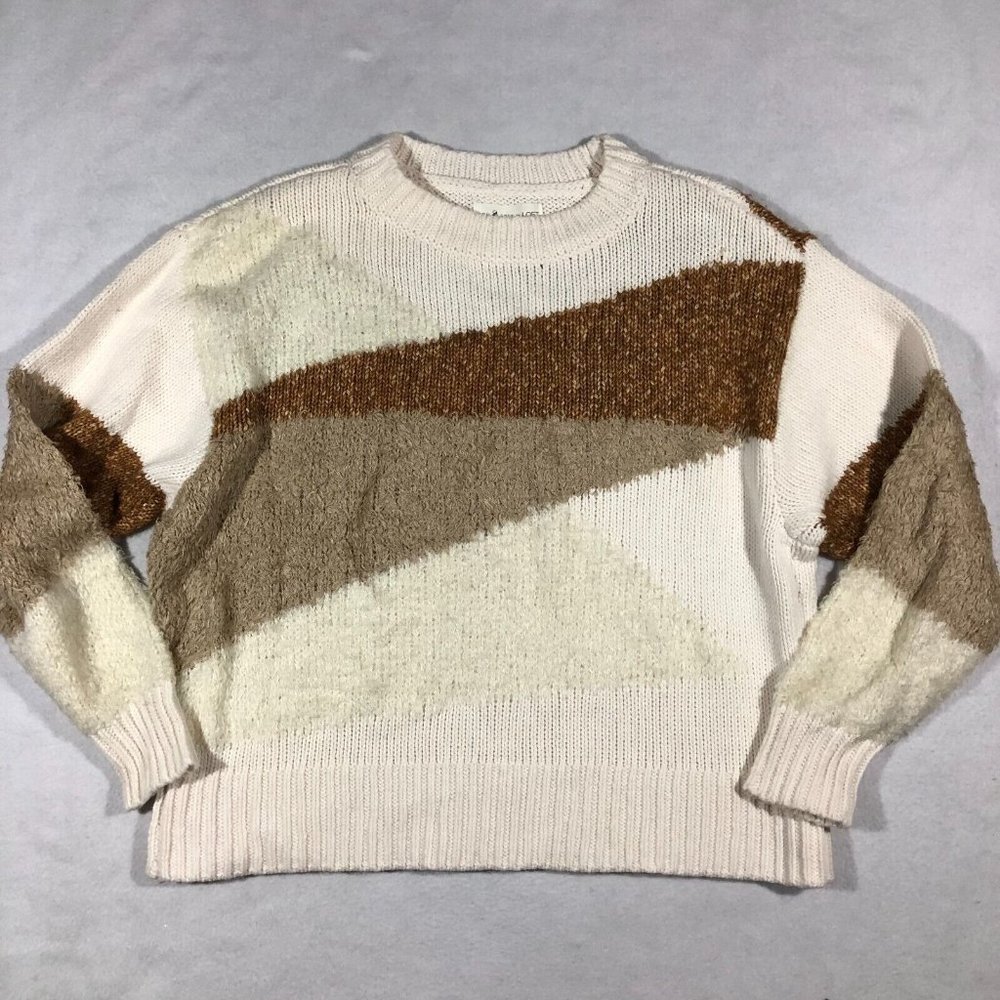 NEW Lou & Grey Womens Medium Fuzzmarl Sweater Boho Cream Tan NWT $90
